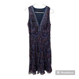 Laundry by Shelli Segal Silk Dress Womens Purple Blue Paisley Floaty Boho